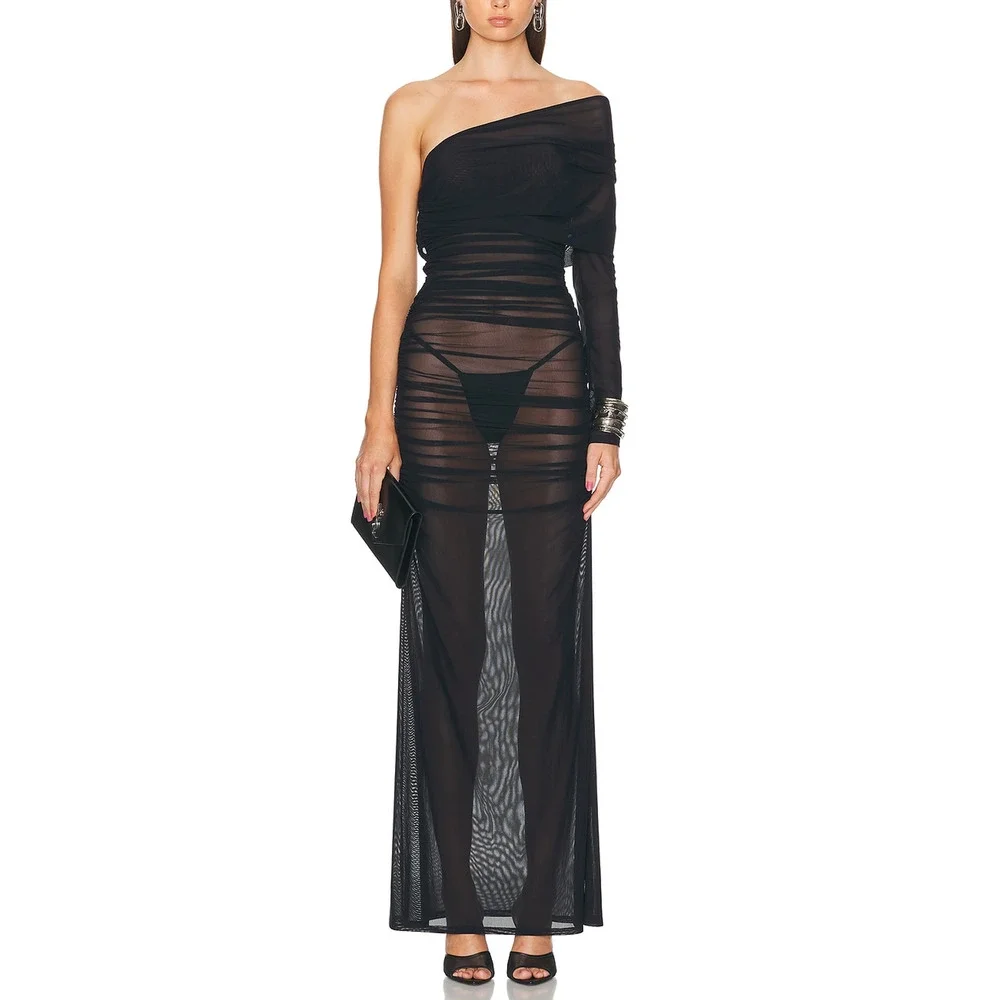 Atlein Asymmetric Black Draped Cutout Dress Size 36 FR / US 4 - Picture 1 of 6
